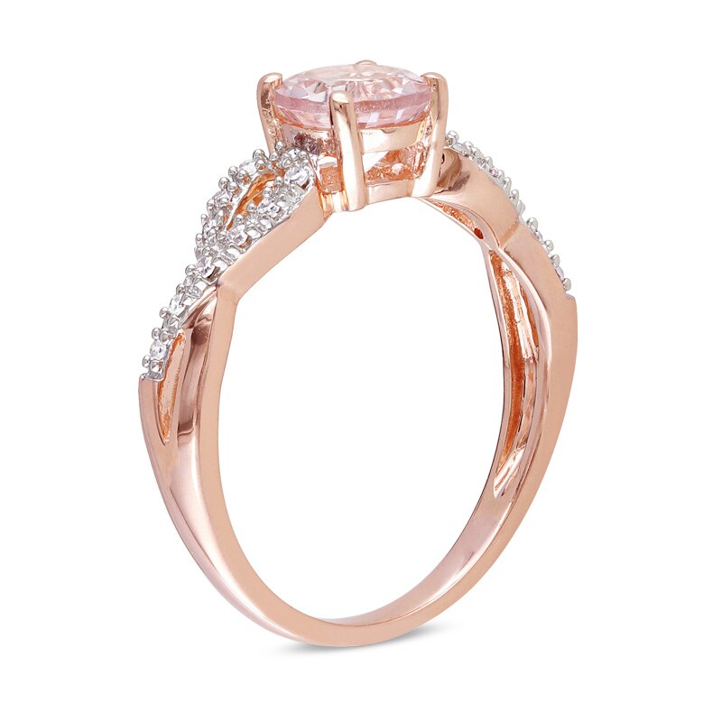 Main Image 2 of Previously Owned - 6.0mm Morganite and Diamond Accent Twist Engagement Ring in 10K Rose Gold