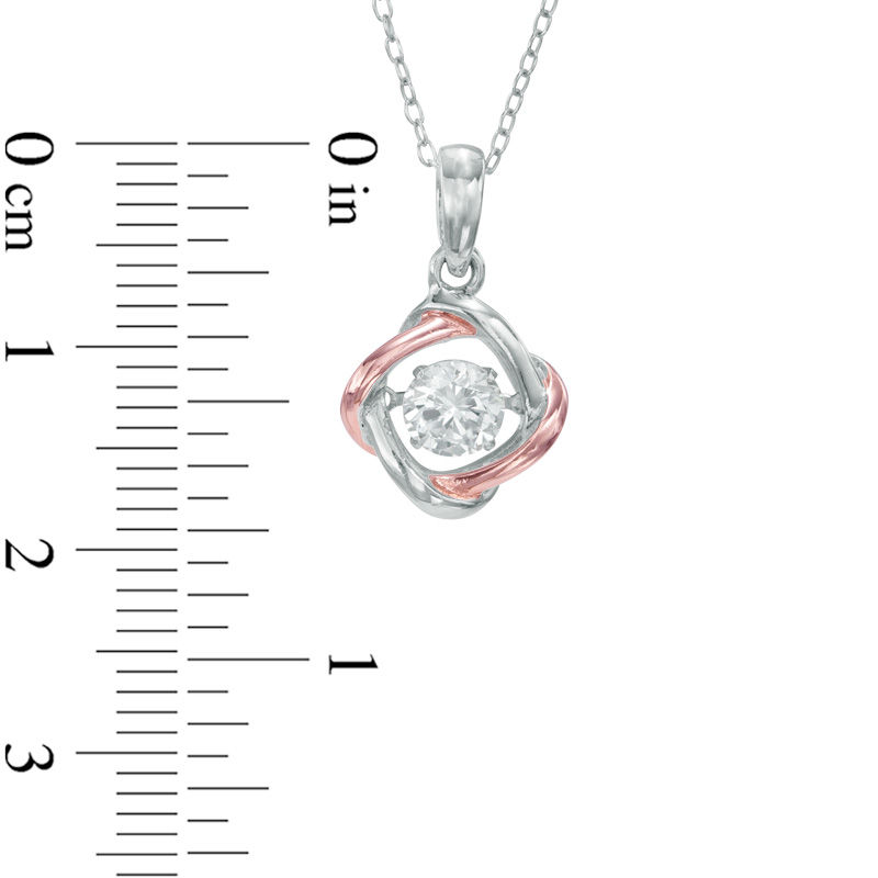 Main Image 2 of Previously Owned - 5.0mm Lab-Created White Sapphire Love Knot Pendant in Sterling Silver and 18K Rose Gold Plate