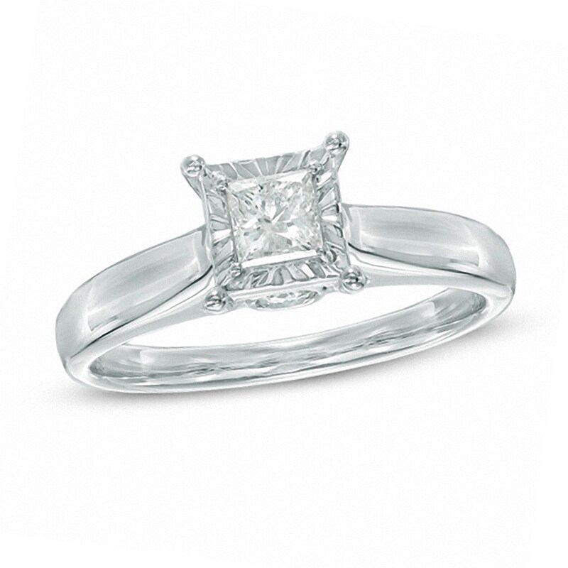 Main Image 1 of Previously Owned - 1/2 CT. T.W. Princess-Cut Diamond Engagement Ring in 10K White Gold