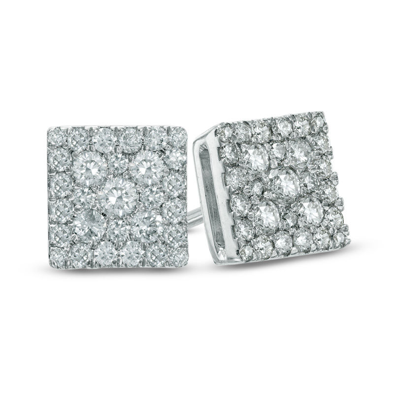 Main Image 1 of Previously Owned - 1/2 CT. T.W. Diamond Square Cluster Stud Earrings in 10K White Gold