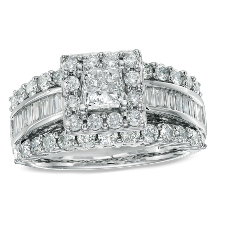 Main Image 1 of Previously Owned - 1 CT. T.W. Princess-Cut Diamond Frame Engagement Ring in 14K White Gold