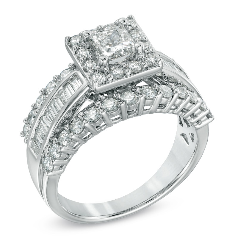 Main Image 2 of Previously Owned - 1 CT. T.W. Princess-Cut Diamond Frame Engagement Ring in 14K White Gold