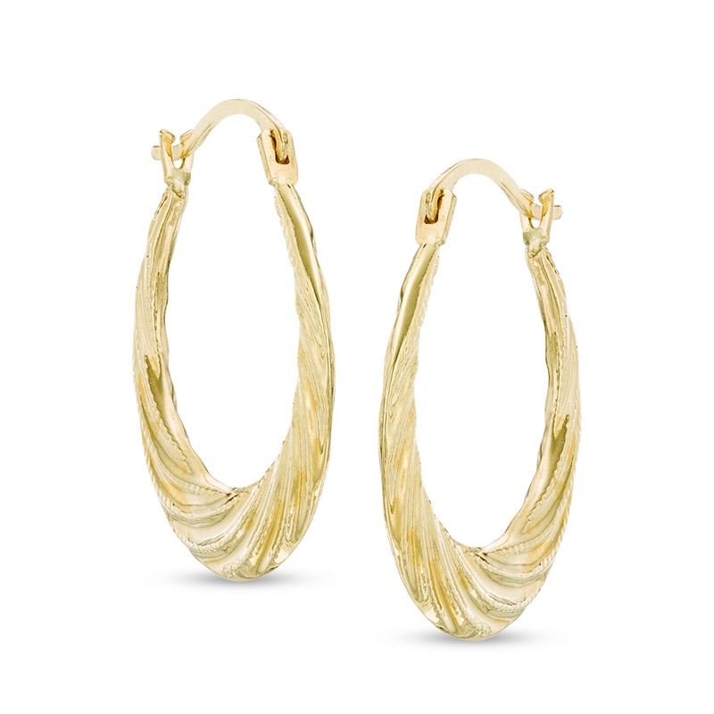 Main Image 1 of Previously Owned - Textured Swirl Hoop Earrings in 14K Gold