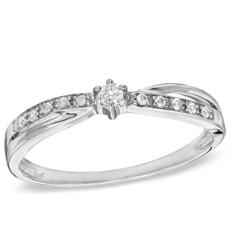 Main Image 1 of Previously Owned - 1/15 CT. T.W. Diamond Accent Criss-Cross Promise Ring in 10K White Gold