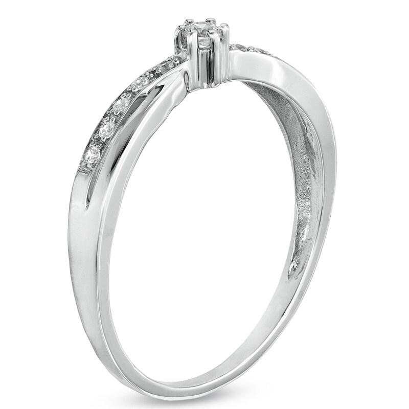 Main Image 2 of Previously Owned - 1/15 CT. T.W. Diamond Accent Criss-Cross Promise Ring in 10K White Gold