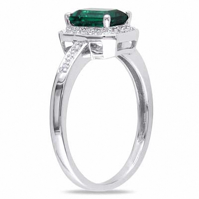 Previously Owned - Emerald-Cut Lab-Created Emerald and Diamond Accent Ring in 10K White Gold