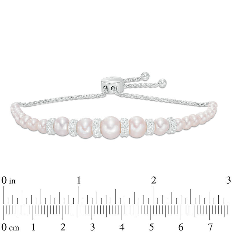 Main Image 2 of Previously Owned-Freshwater Cultured Pearl and Lab-Created White Sapphire Bolo Bracelet in Sterling Silver-9.0"