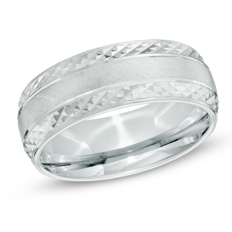 Previously Owned - Men's 8.0mm Diamond-Cut and Satin Wedding Band in Sterling Silver