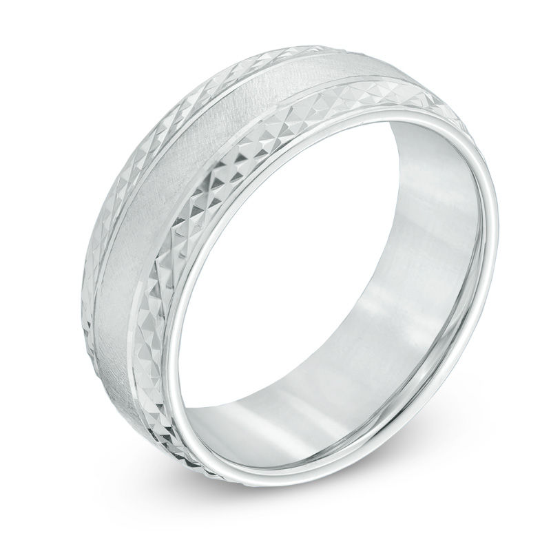Previously Owned - Men's 8.0mm Diamond-Cut and Satin Wedding Band in Sterling Silver