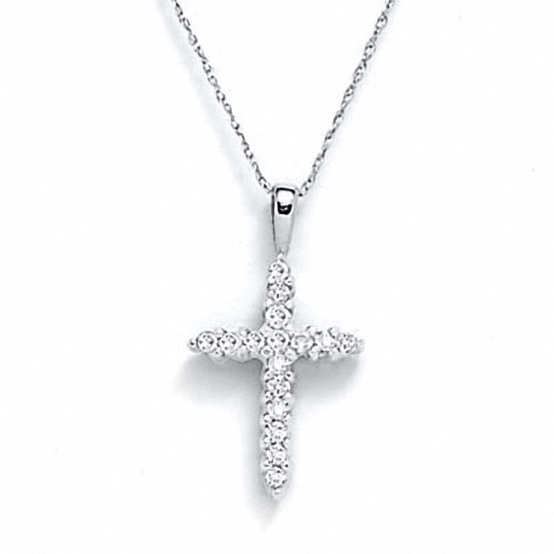 Main Image 1 of Previously Owned - 1/5 CT. T.W. Diamond Cross Pendant in 10K White Gold