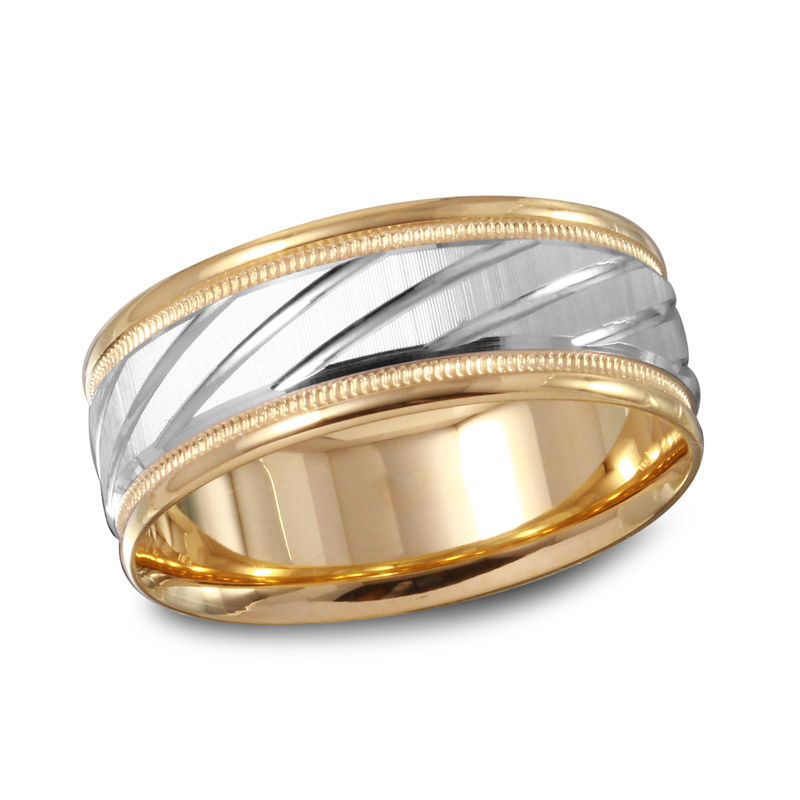Previously Owned - Men's 7.0mm Slanted Wedding Band in 10K Two-Tone Gold