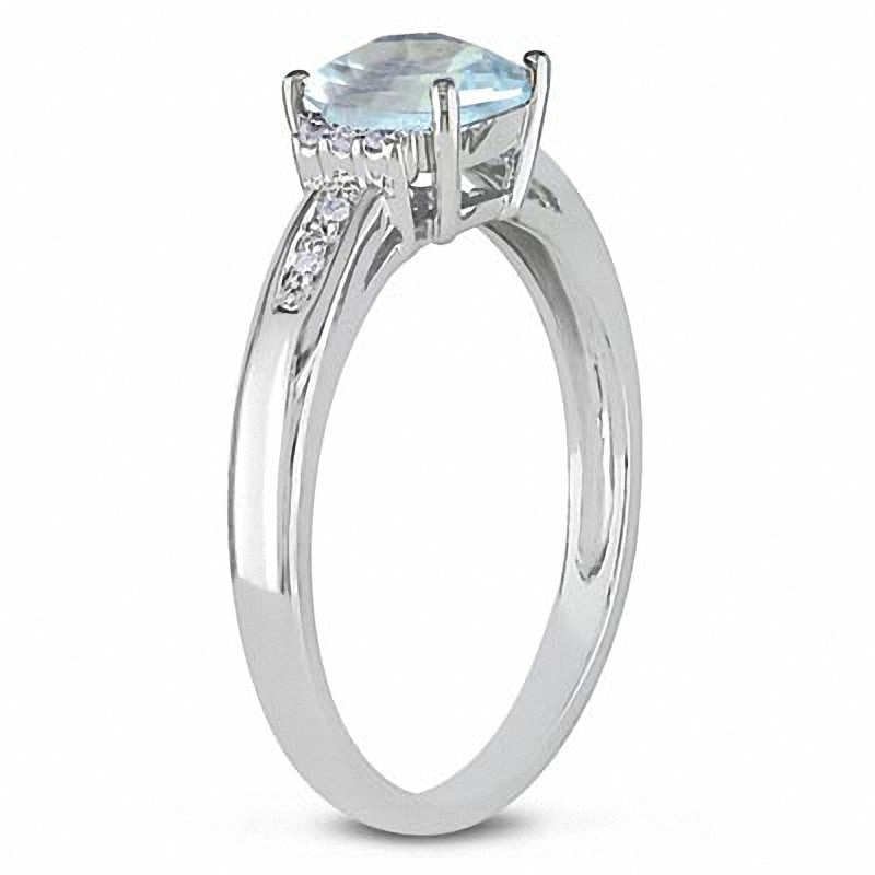 Main Image 2 of Previously Owned - Cushion-Cut Aquamarine and Diamond Engagement Ring in 10K White Gold