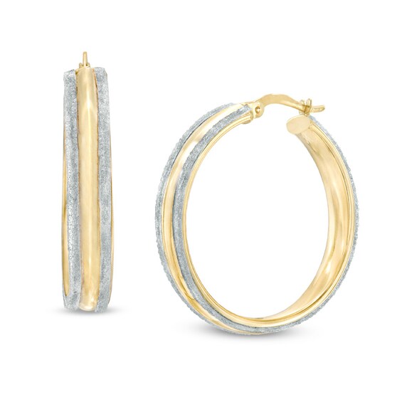 Previously Owned - 30mm Double Row Glitter Hoop Earrings in 10K Gold Previously Owned - 30mm Double Row Glitter Hoop Earrings in 10K Gold