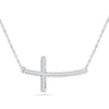 Thumbnail Image 1 of Previously Owned - 1/10 CT. T.W. Diamond Sideways Curved Cross Necklace in 10K White Gold