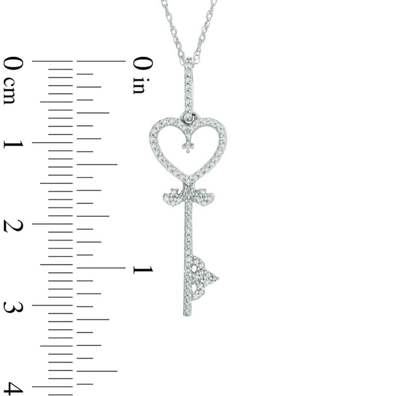 Main Image 2 of Previously Owned - 1/8 CT. T.W. Diamond Heart-Top Key Pendant in 10K White Gold