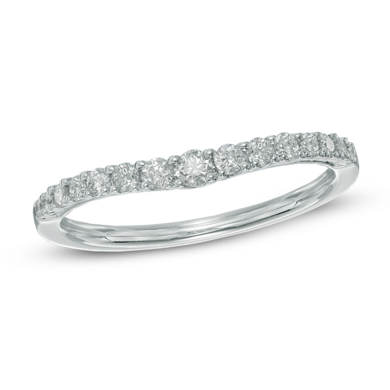 Previously Owned - 1/3 CT. T.W. Diamond Contour Wedding Band in 14K White Gold