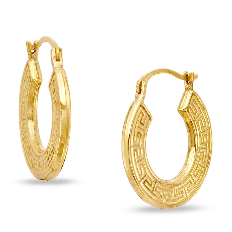 Main Image 1 of Previously Owned - Greek Key Hoop Earrings in 14K Gold