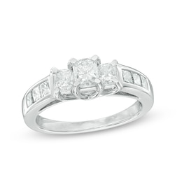 Previously Owned - 1-1/2 CT. T.W.  Radiant-Cut Diamond Three-Stone Engagement Ring in 14K White Gold