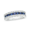 Thumbnail Image 0 of Previously Owned - Lab-Created Blue and White Sapphire Three Row Band in Sterling Silver