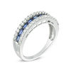 Thumbnail Image 1 of Previously Owned - Lab-Created Blue and White Sapphire Three Row Band in Sterling Silver