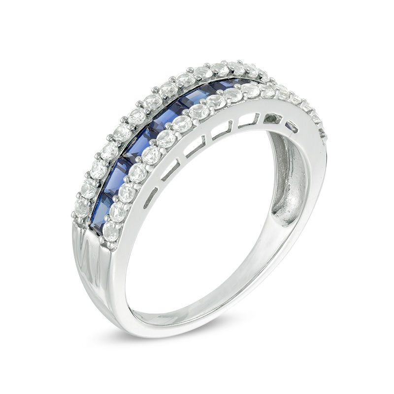 Main Image 2 of Previously Owned - Lab-Created Blue and White Sapphire Three Row Band in Sterling Silver