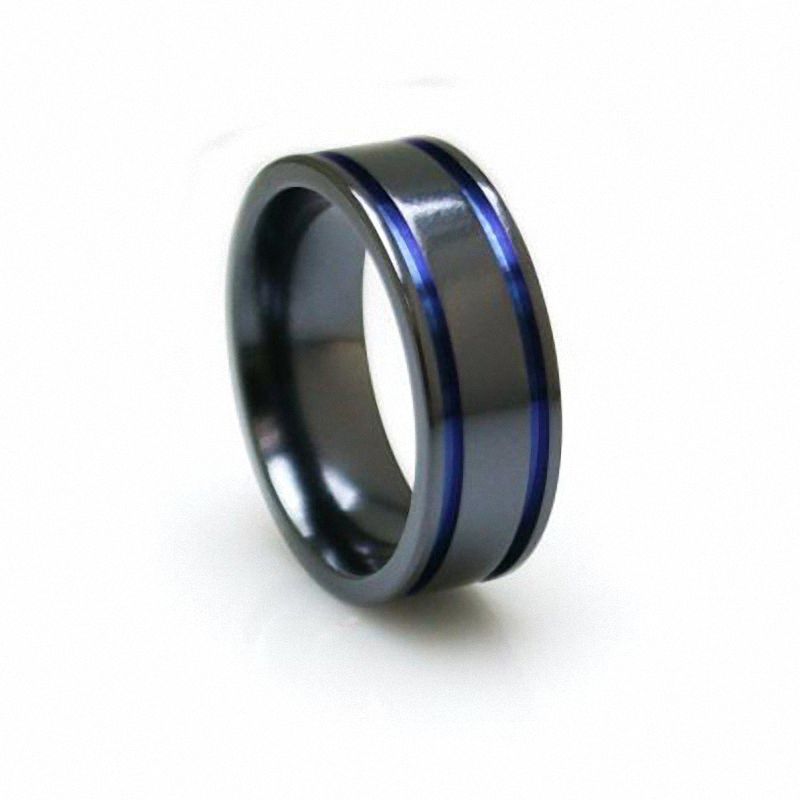 Previously Owned - Edward Mirell Men's 8.0mm Black Titanium Double Grooved Wedding Band