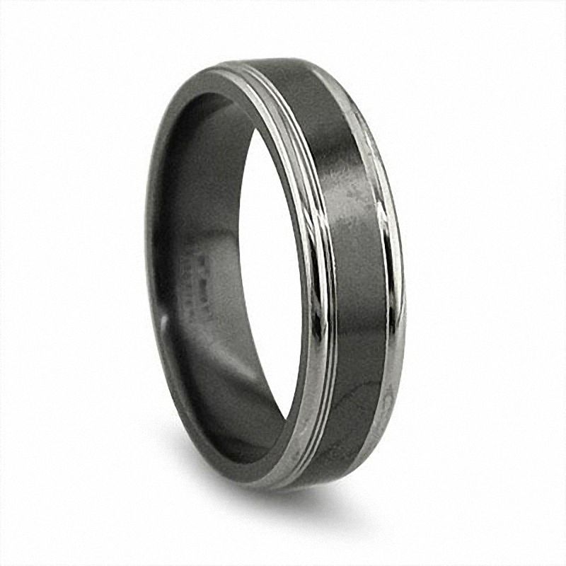Previously Owned - Edward Mirell Men's 6.5mm Grey Edged Wedding Band in Black Titanium
