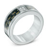 Thumbnail Image 1 of Previously Owned - Men's Quad Diamond Accent Carbon Fiber Comfort Fit Wedding Band in Stainless Steel