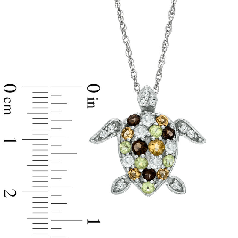 Main Image 2 of Previously Owned - Multi-Gemstone and White Topaz Turtle Pendant in Sterling Silver