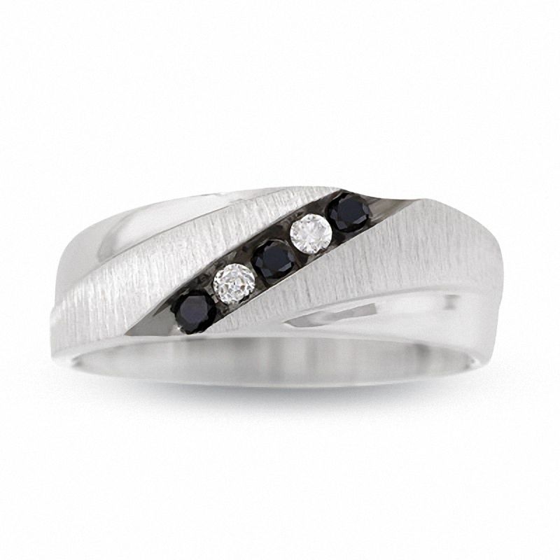 Main Image 1 of Previously Owned - Men's 1/5 CT. T.W. Enhanced Black and White Diamond Five Stone Band in 10K White Gold