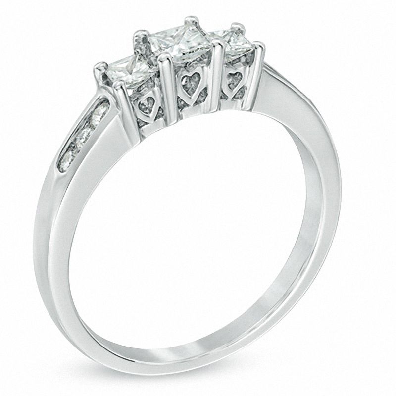 Previously Owned - 1/2 CT. T.W. Princess-Cut Diamond Past Present Future® Ring in 14K White Gold