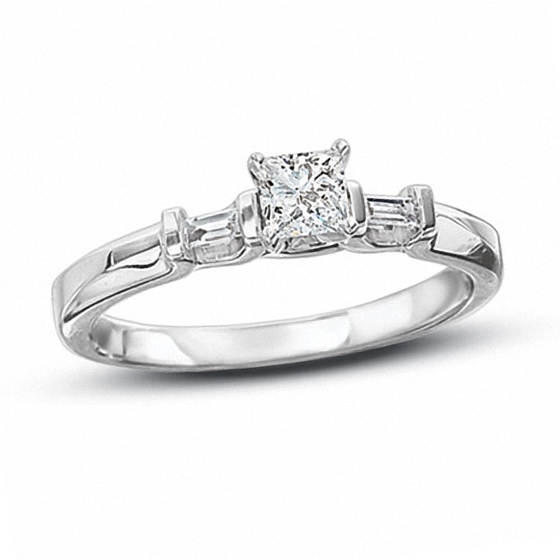 Previously Owned - 1/2 CT. T.W. Certified Princess-Cut Diamond Engagement Ring in 14K White Gold (J/I1)