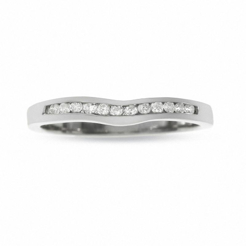 Previously Owned - 14K White Gold Contour Band with Diamond Accents