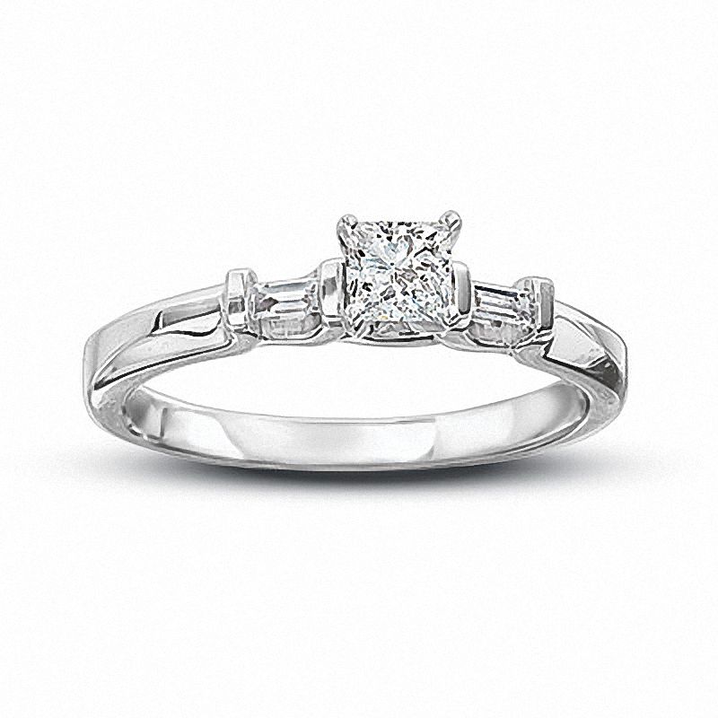 Previously Owned - 1/2 CT. T.W. Certified Princess-Cut Diamond Engagement Ring in 14K White Gold (J/I1)