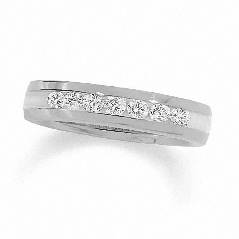 Previously Owned - Men's 1/4 CT. T.W. Channel Set Diamond Wedding Band in 14K White Gold