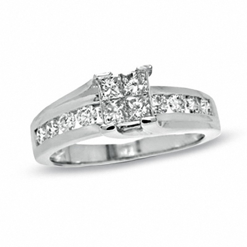 Main Image 1 of Previously Owned - 1 CT. T.W. Quad Princess Diamond Ring in 14K White Gold