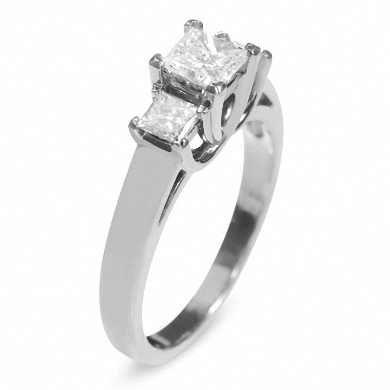 Main Image 2 of Previously Owned - 1 CT. T.W. Princess-Cut Diamond Three Stone Ring in 14K White Gold
