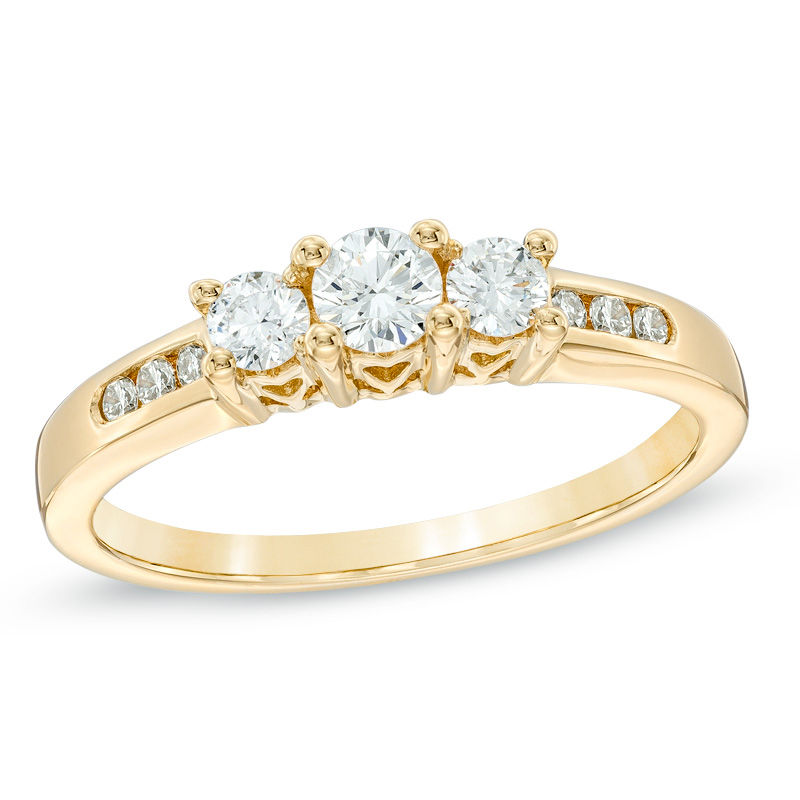 Main Image 1 of Previously Owned - 1/2 CT. T.W. Diamond Past Present Future® Engagement Ring in 14K Gold