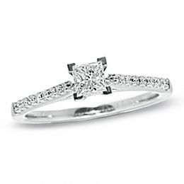 Previously Owned - 1/2 CT. T.W.  Colorless Princess-Cut Diamond Solitaire Engagement Ring in 18K White Gold