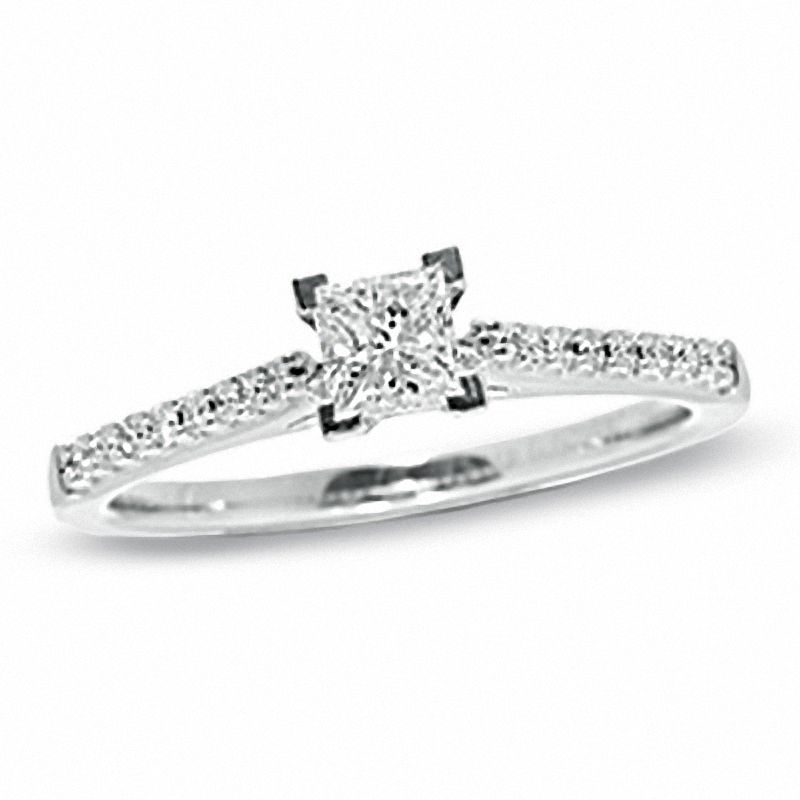 Previously Owned - 1/2 CT. T.W. Certified Colorless Princess-Cut Diamond Solitaire Engagement Ring in 18K White Gold
