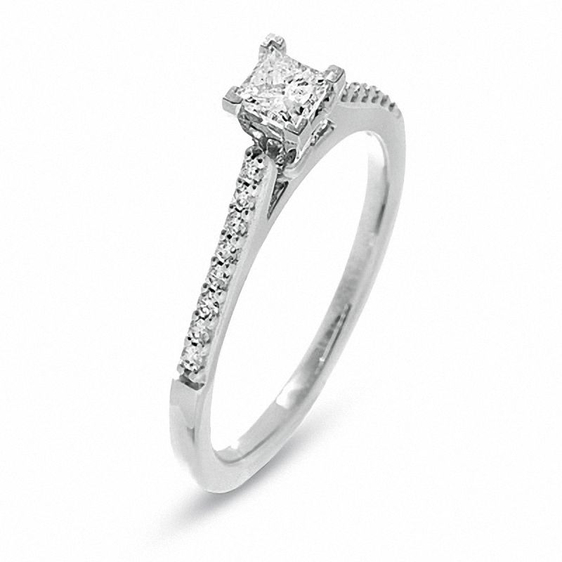 Previously Owned - 1/2 CT. T.W. Certified Colorless Princess-Cut Diamond Solitaire Engagement Ring in 18K White Gold