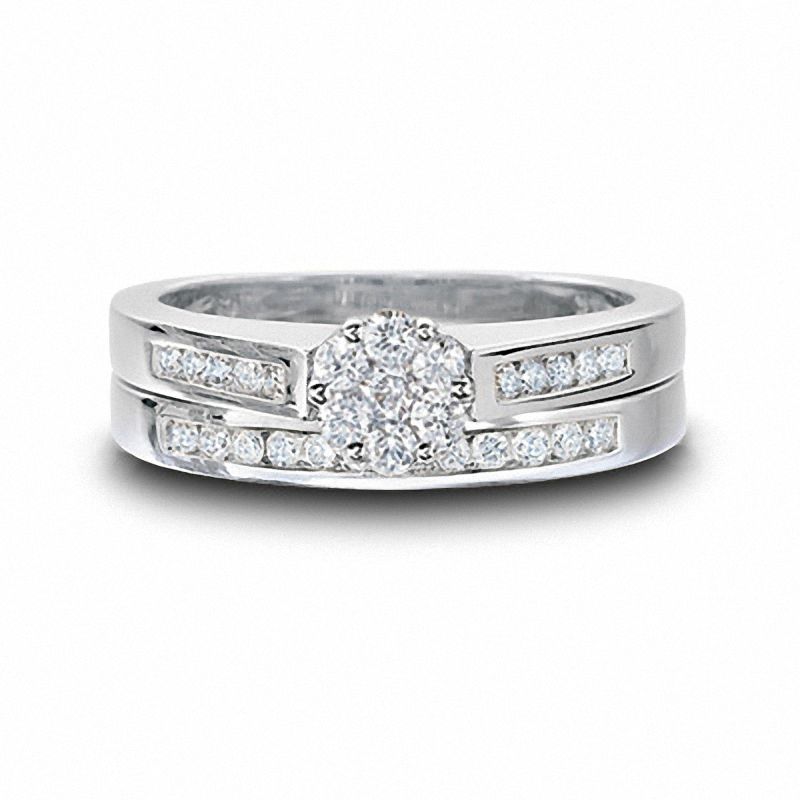 Main Image 1 of Previously Owned - 1/2 CT. T.W. Diamond Flower Bridal Set in 10K White Gold