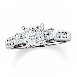 Previously Owned - 1 CT. T.W. Quad Princess-Cut Diamond Three Stone Ring in 14K White Gold
