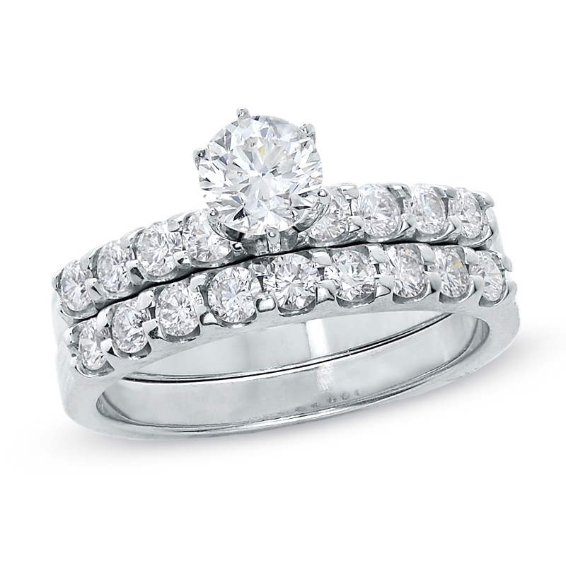 Previously Owned - 1 CT. T.W. Diamond Bridal Set in 14K White Gold