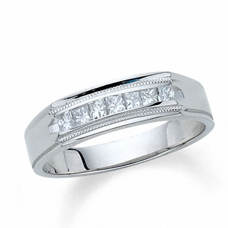 Previously Owned - Men's 1/2 CT. T.W. Square-Cut Diamond Wedding Band in 14K White Gold