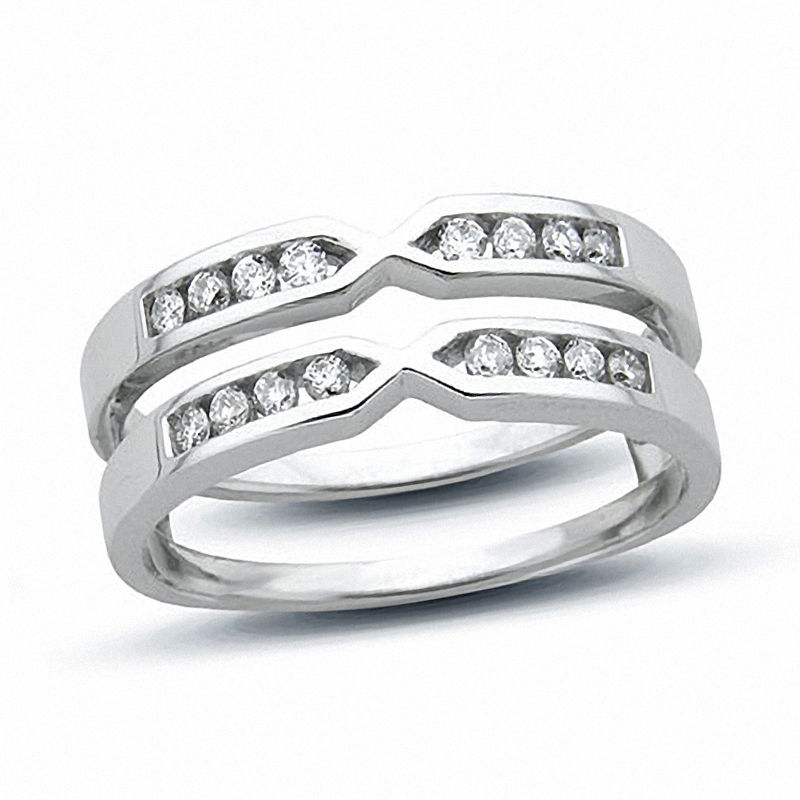 Main Image 1 of Previously Owned - 1/5 CT. T.W. Diamond Chevron Solitaire Enhancer in 14K White Gold