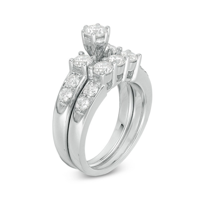 Main Image 2 of Previously Owned - 2 CT. T.W. Diamond Three Stone Bridal Set in 14K White Gold