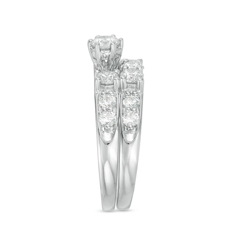 Main Image 4 of Previously Owned - 2 CT. T.W. Diamond Three Stone Bridal Set in 14K White Gold