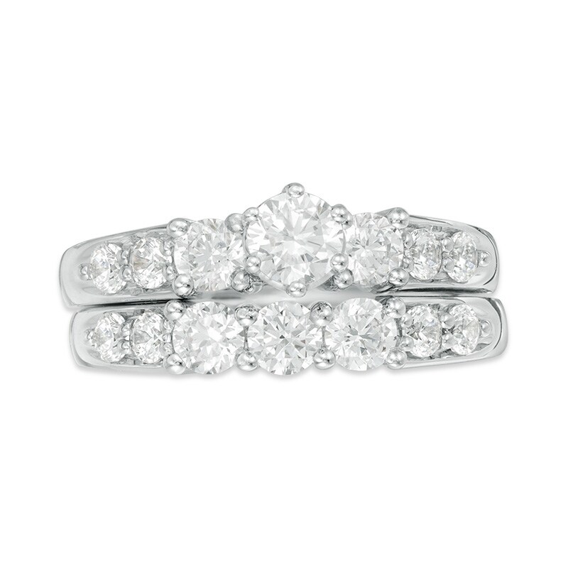 Main Image 6 of Previously Owned - 2 CT. T.W. Diamond Three Stone Bridal Set in 14K White Gold