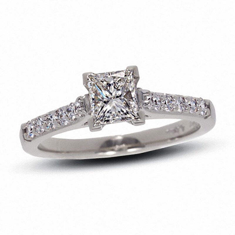Main Image 1 of Previously Owned - 1 CT. T.W. Colorless Princess-Cut Diamond Solitaire Engagement Ring in 18K White Gold
